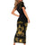 Saint Vincent And The Grenadines 1979 Family Matching Short Sleeve Bodycon Dress and Hawaiian Shirt Gold Tropical Leaves And Coat Of Arms - Wonder Print Shop