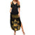 Saint Vincent And The Grenadines 1979 Family Matching Summer Maxi Dress and Hawaiian Shirt Gold Tropical Leaves And Coat Of Arms - Wonder Print Shop