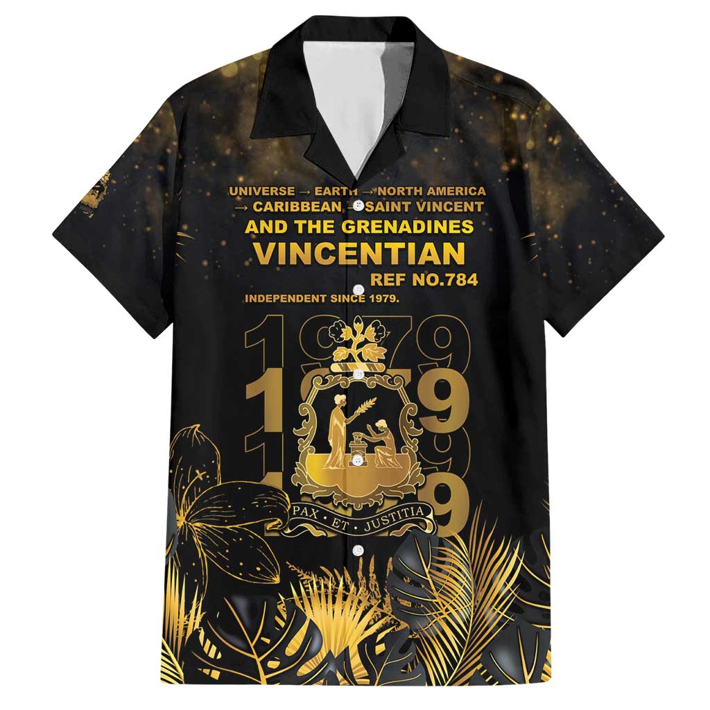Saint Vincent And The Grenadines 1979 Hawaiian Shirt Gold Tropical Leaves And Coat Of Arms - Wonder Print Shop