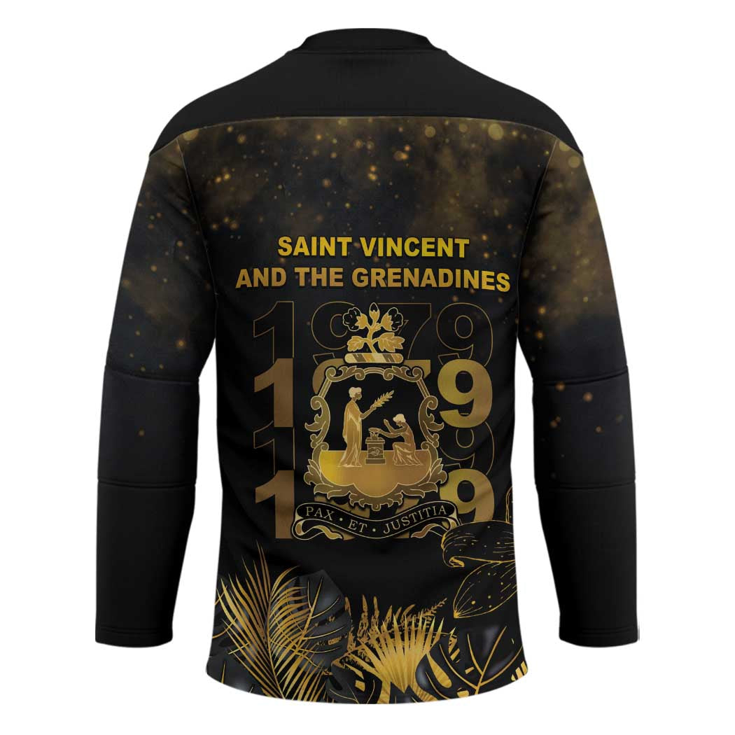 Saint Vincent And The Grenadines 1979 Hockey Jersey Gold Tropical Leaves And Coat Of Arms - Wonder Print Shop