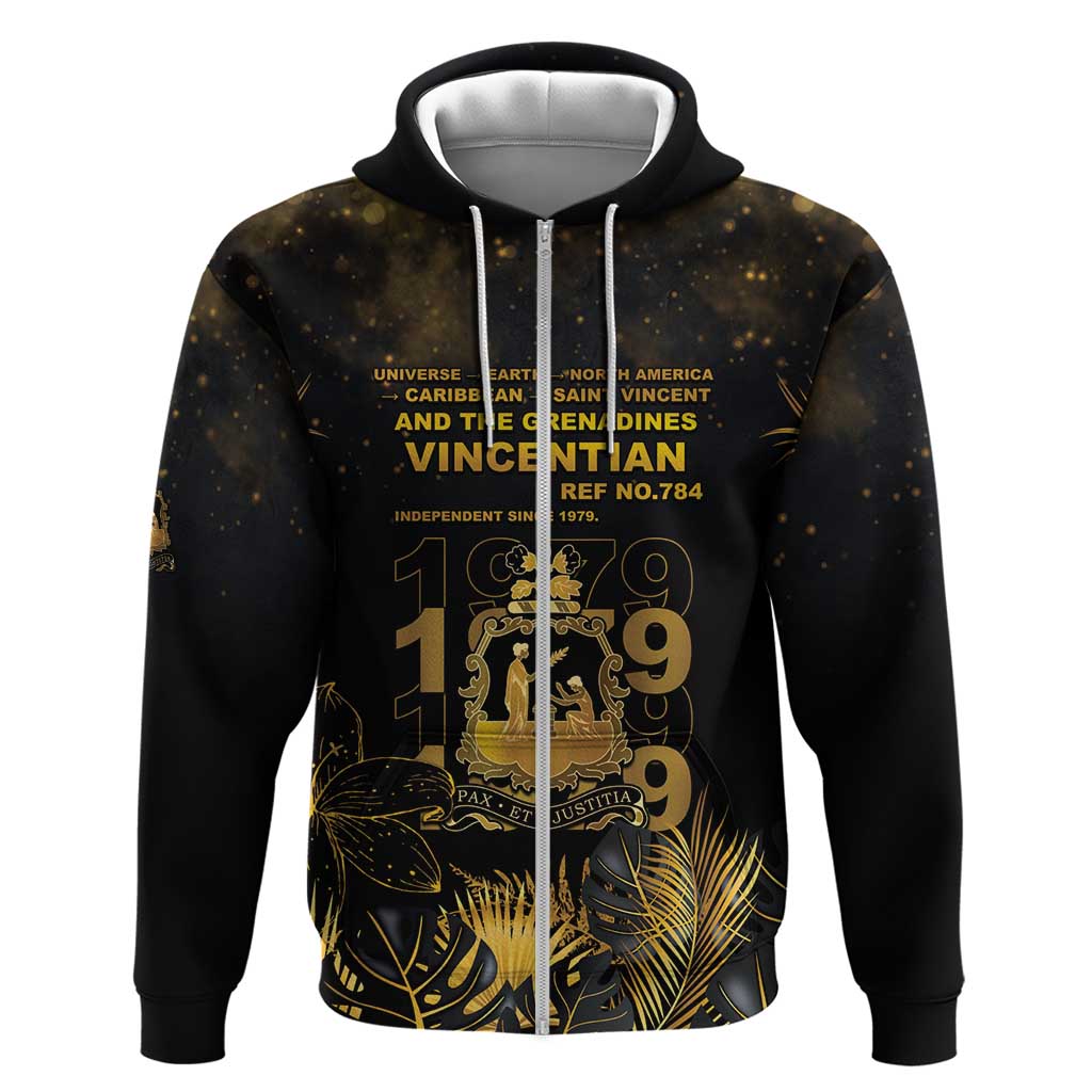 Saint Vincent And The Grenadines 1979 Hoodie Gold Tropical Leaves And Coat Of Arms - Wonder Print Shop