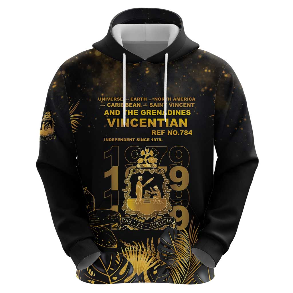 Saint Vincent And The Grenadines 1979 Hoodie Gold Tropical Leaves And Coat Of Arms - Wonder Print Shop
