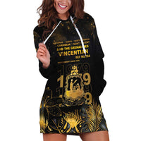Saint Vincent And The Grenadines 1979 Hoodie Dress Gold Tropical Leaves And Coat Of Arms - Wonder Print Shop