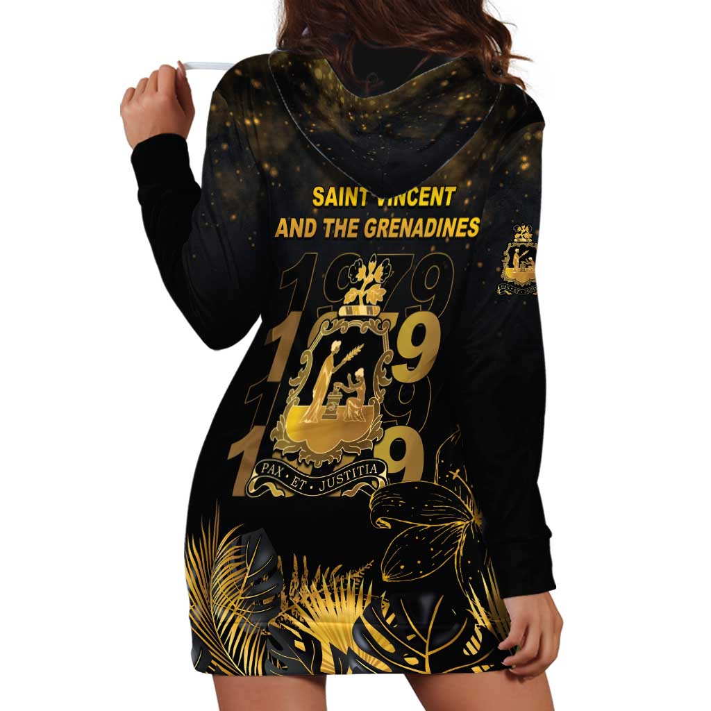 Saint Vincent And The Grenadines 1979 Hoodie Dress Gold Tropical Leaves And Coat Of Arms - Wonder Print Shop