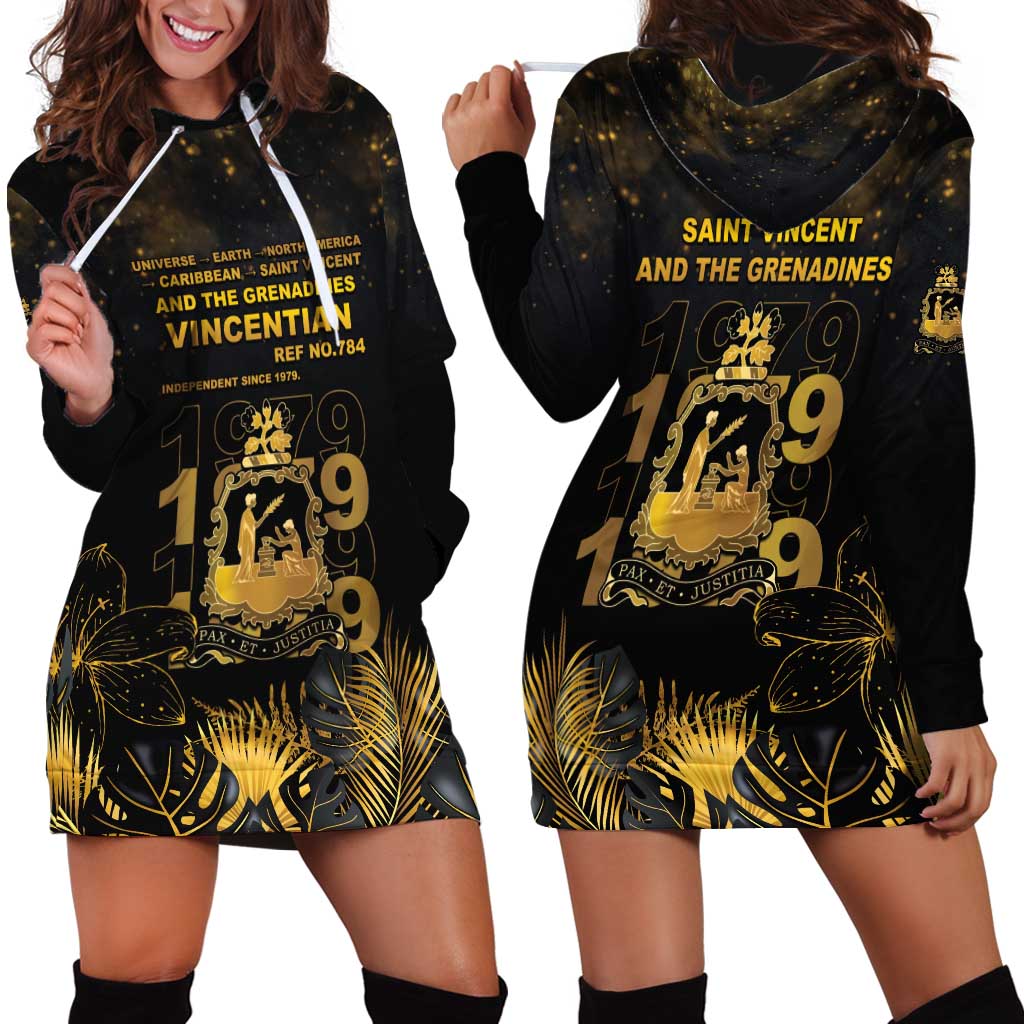Saint Vincent And The Grenadines 1979 Hoodie Dress Gold Tropical Leaves And Coat Of Arms - Wonder Print Shop