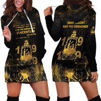 Saint Vincent And The Grenadines 1979 Hoodie Dress Gold Tropical Leaves And Coat Of Arms - Wonder Print Shop