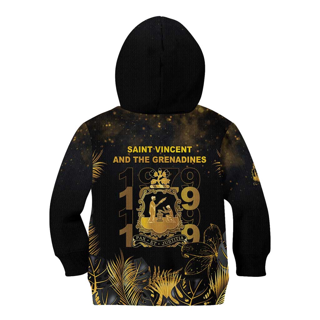 Saint Vincent And The Grenadines 1979 Kid Hoodie Gold Tropical Leaves And Coat Of Arms - Wonder Print Shop