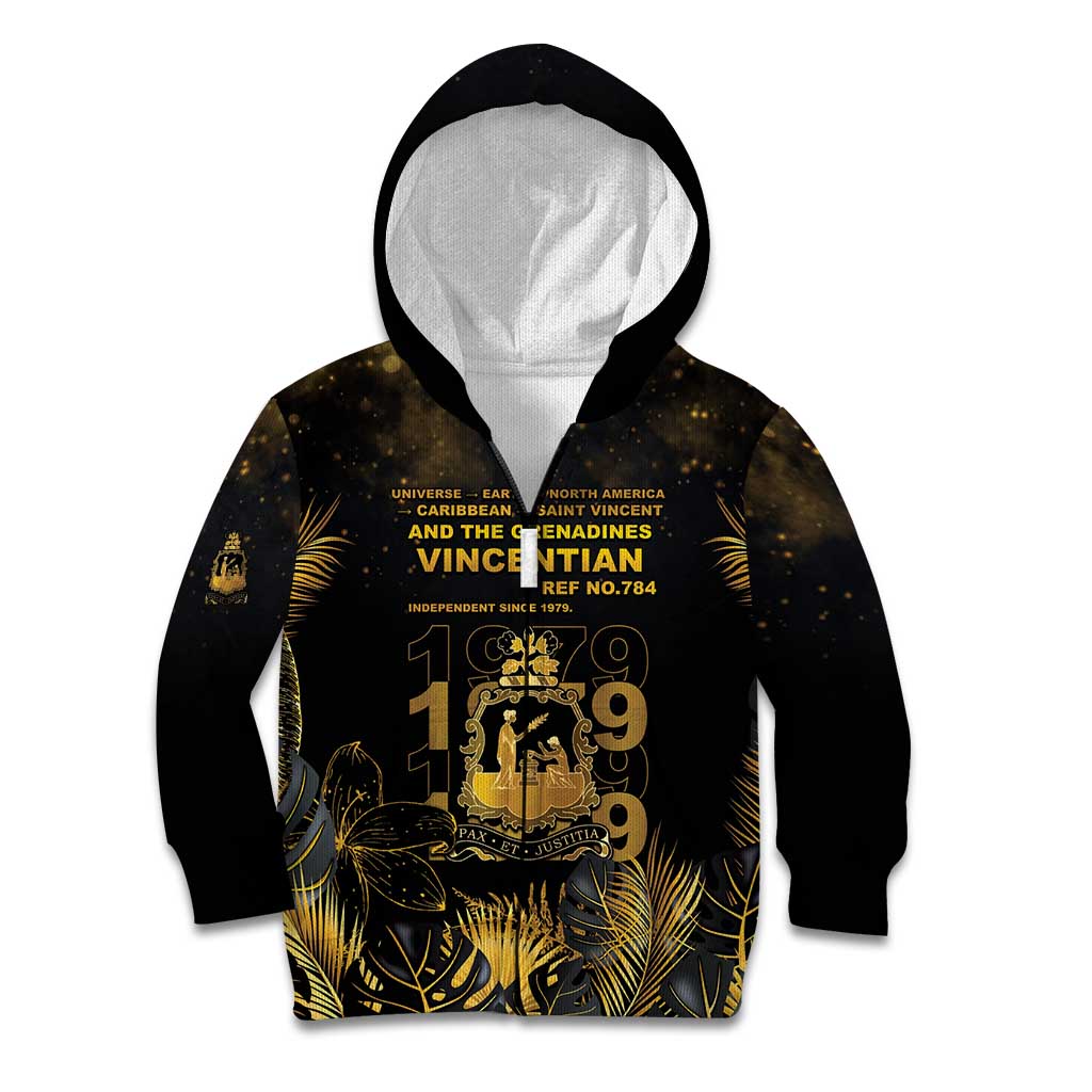 Saint Vincent And The Grenadines 1979 Kid Hoodie Gold Tropical Leaves And Coat Of Arms - Wonder Print Shop