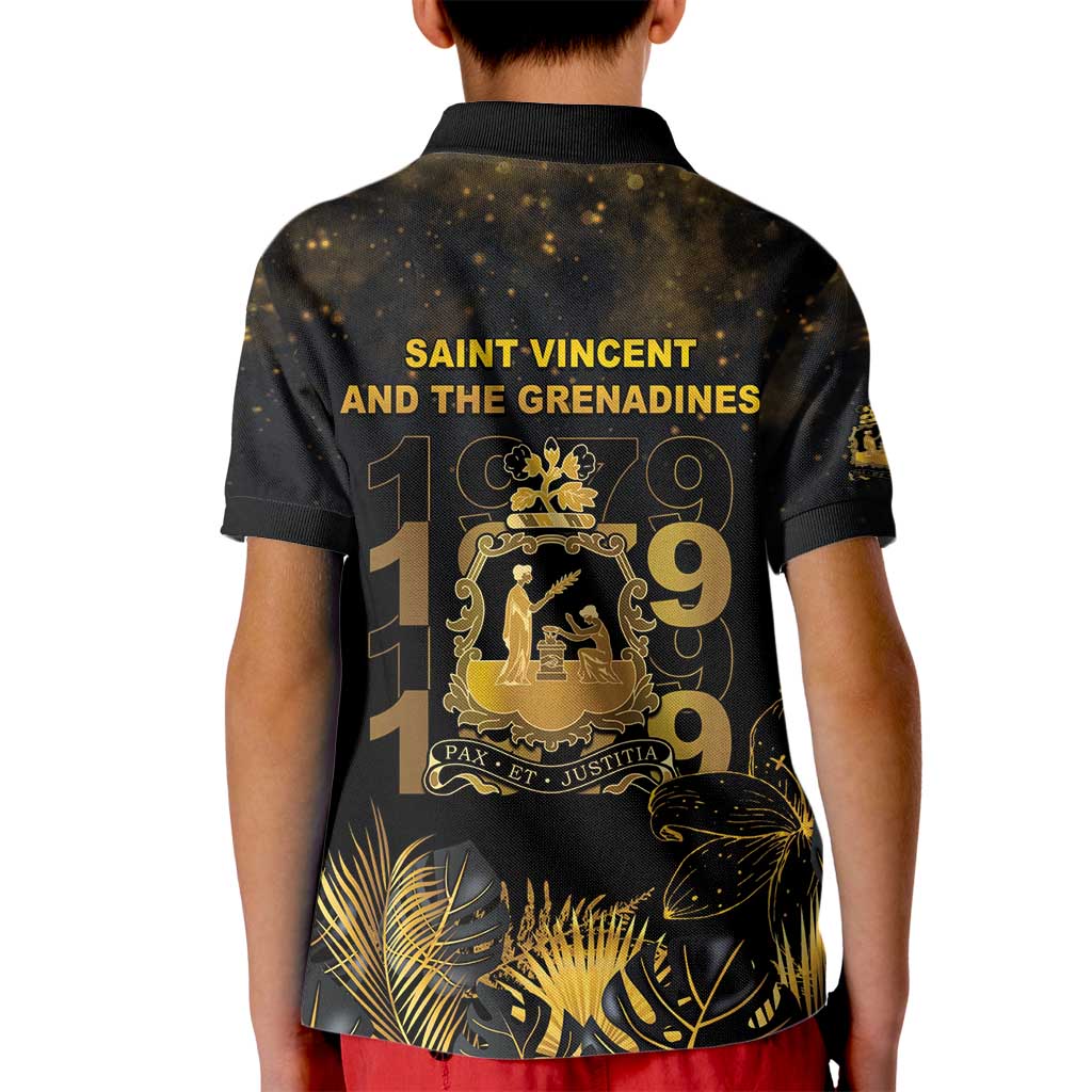 Saint Vincent And The Grenadines 1979 Kid Polo Shirt Gold Tropical Leaves And Coat Of Arms - Wonder Print Shop