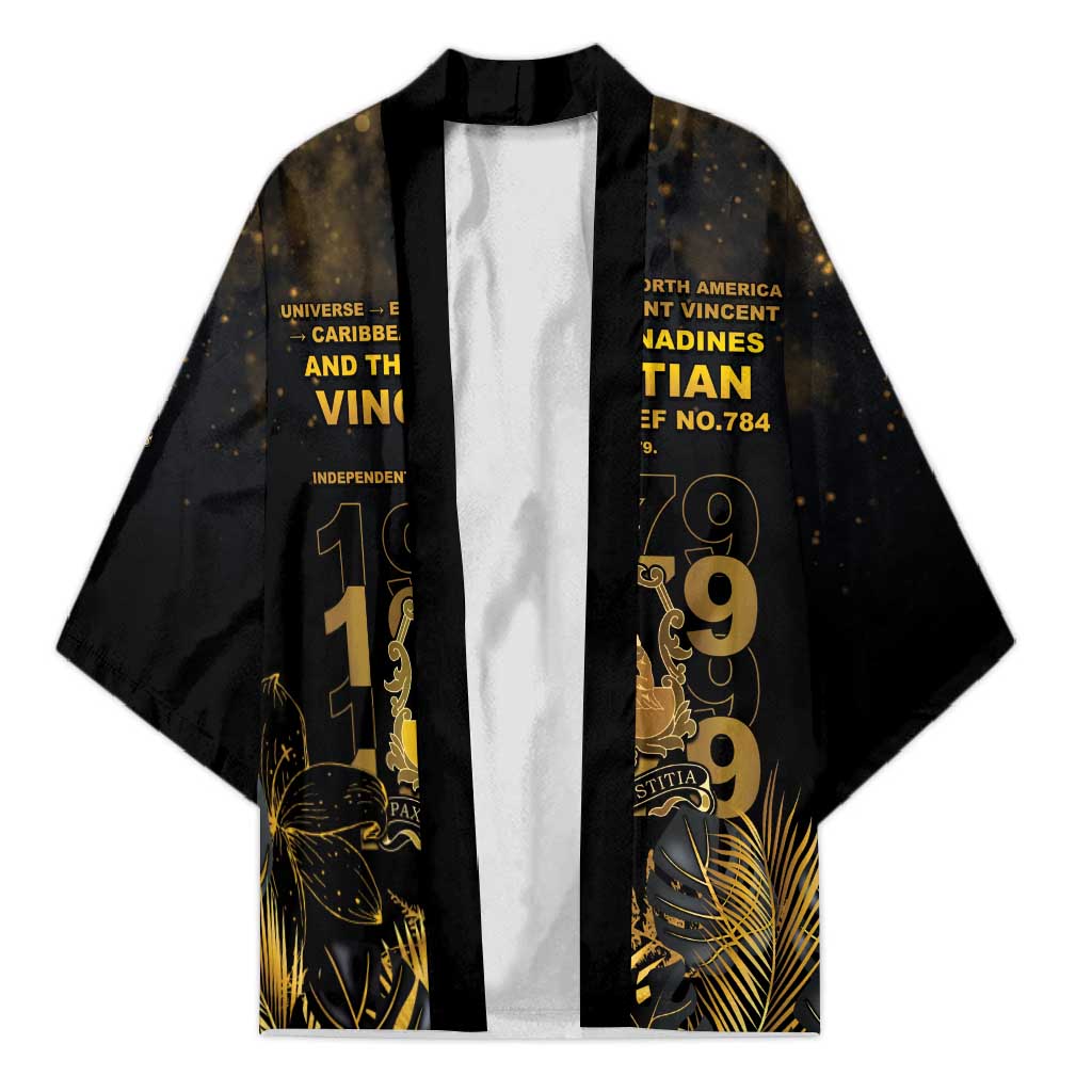 Saint Vincent And The Grenadines 1979 Kimono Gold Tropical Leaves And Coat Of Arms - Wonder Print Shop