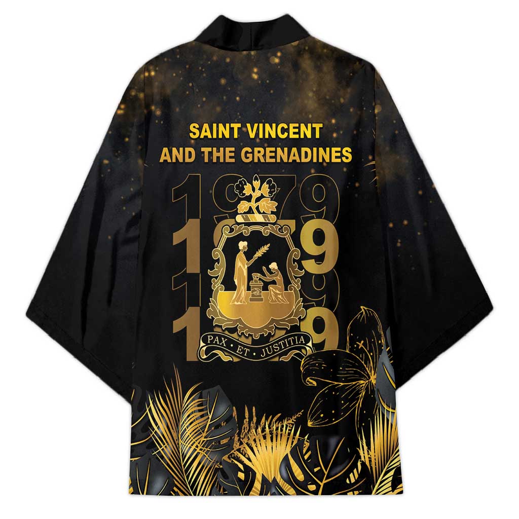 Saint Vincent And The Grenadines 1979 Kimono Gold Tropical Leaves And Coat Of Arms - Wonder Print Shop