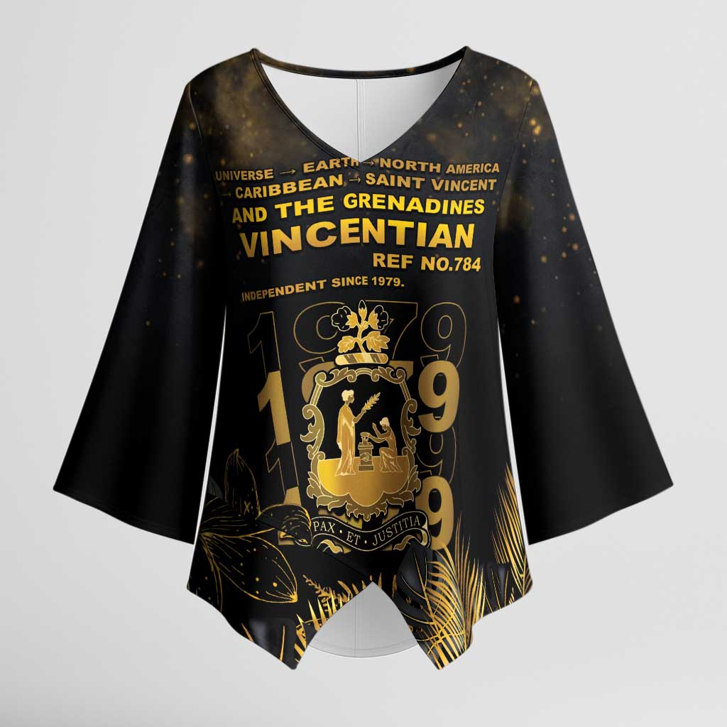 Saint Vincent And The Grenadines 1979 Kimono Sleeve Blouse Gold Tropical Leaves And Coat Of Arms - Wonder Print Shop