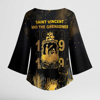 Saint Vincent And The Grenadines 1979 Kimono Sleeve Blouse Gold Tropical Leaves And Coat Of Arms - Wonder Print Shop