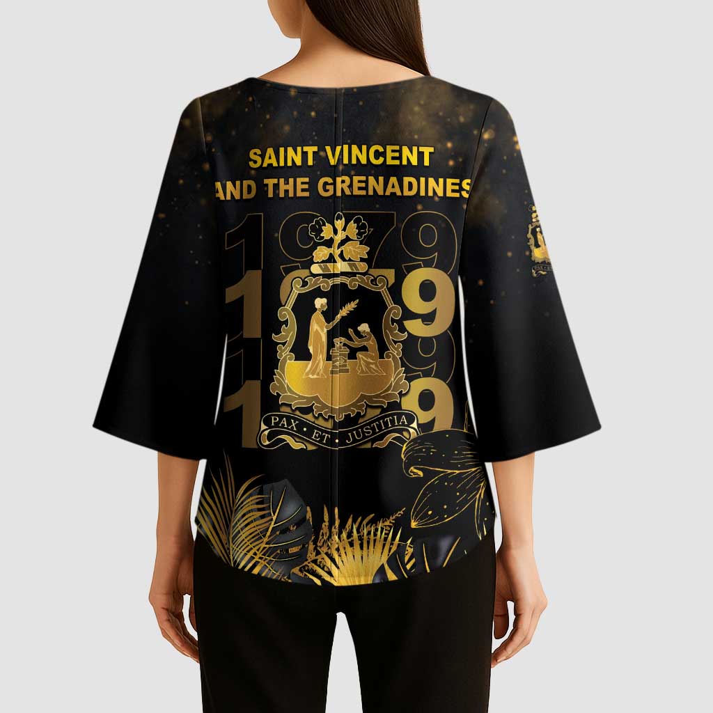 Saint Vincent And The Grenadines 1979 Kimono Sleeve Blouse Gold Tropical Leaves And Coat Of Arms - Wonder Print Shop