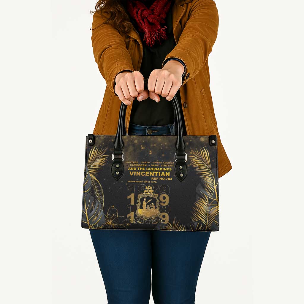 Saint Vincent And The Grenadines 1979 Leather Bag Gold Tropical Leaves And Coat Of Arms - Wonder Print Shop