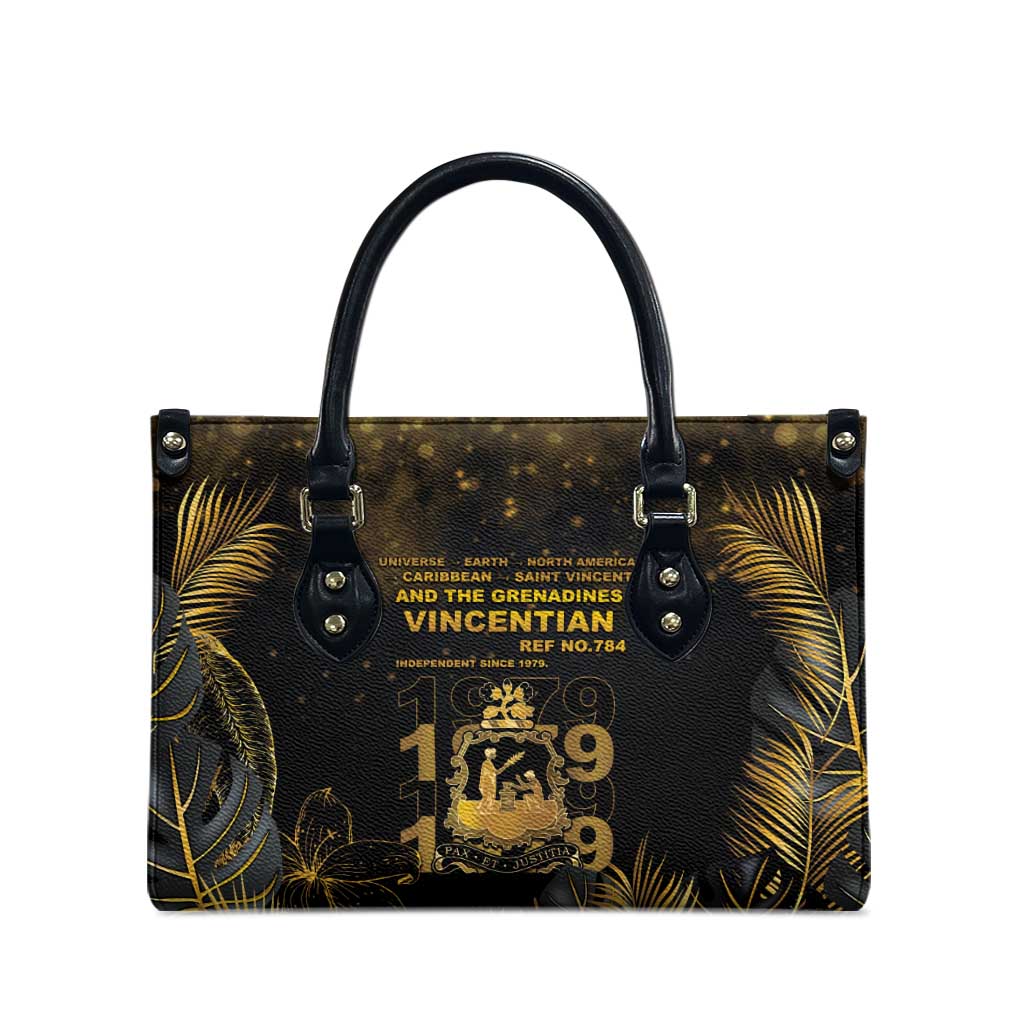 Saint Vincent And The Grenadines 1979 Leather Bag Gold Tropical Leaves And Coat Of Arms - Wonder Print Shop