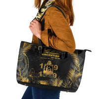 Saint Vincent And The Grenadines 1979 Leather Tote Bag Gold Tropical Leaves And Coat Of Arms - Wonder Print Shop