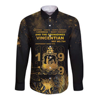 Saint Vincent And The Grenadines 1979 Long Sleeve Button Shirt Gold Tropical Leaves And Coat Of Arms - Wonder Print Shop