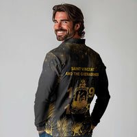 Saint Vincent And The Grenadines 1979 Long Sleeve Polo Shirt Gold Tropical Leaves And Coat Of Arms - Wonder Print Shop