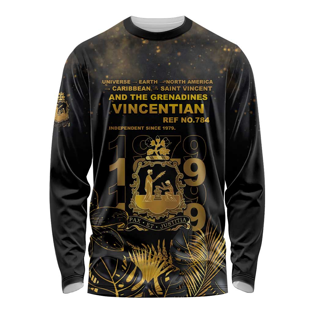Saint Vincent And The Grenadines 1979 Long Sleeve Shirt Gold Tropical Leaves And Coat Of Arms - Wonder Print Shop