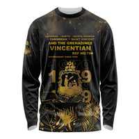 Saint Vincent And The Grenadines 1979 Long Sleeve Shirt Gold Tropical Leaves And Coat Of Arms - Wonder Print Shop