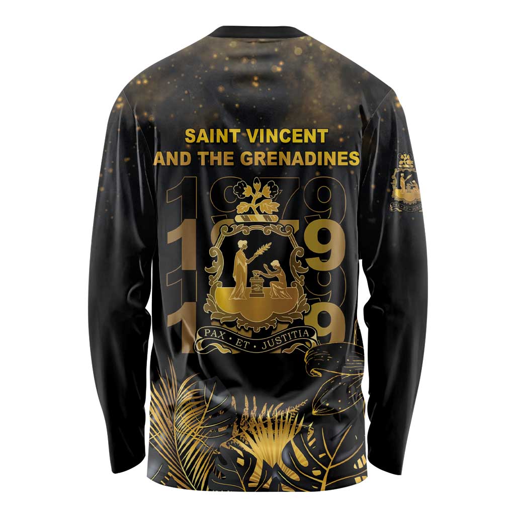 Saint Vincent And The Grenadines 1979 Long Sleeve Shirt Gold Tropical Leaves And Coat Of Arms - Wonder Print Shop