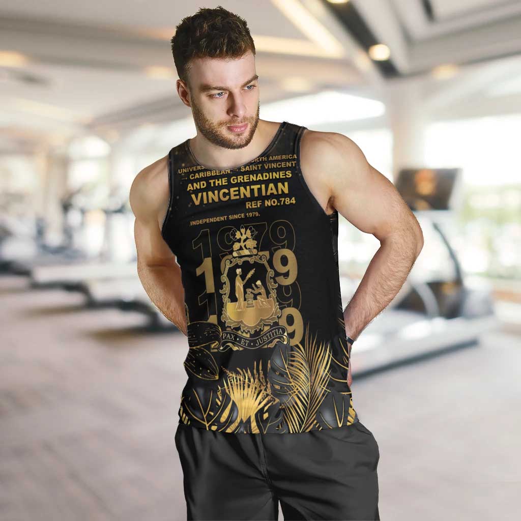 Saint Vincent And The Grenadines 1979 Men Tank Top Gold Tropical Leaves And Coat Of Arms - Wonder Print Shop