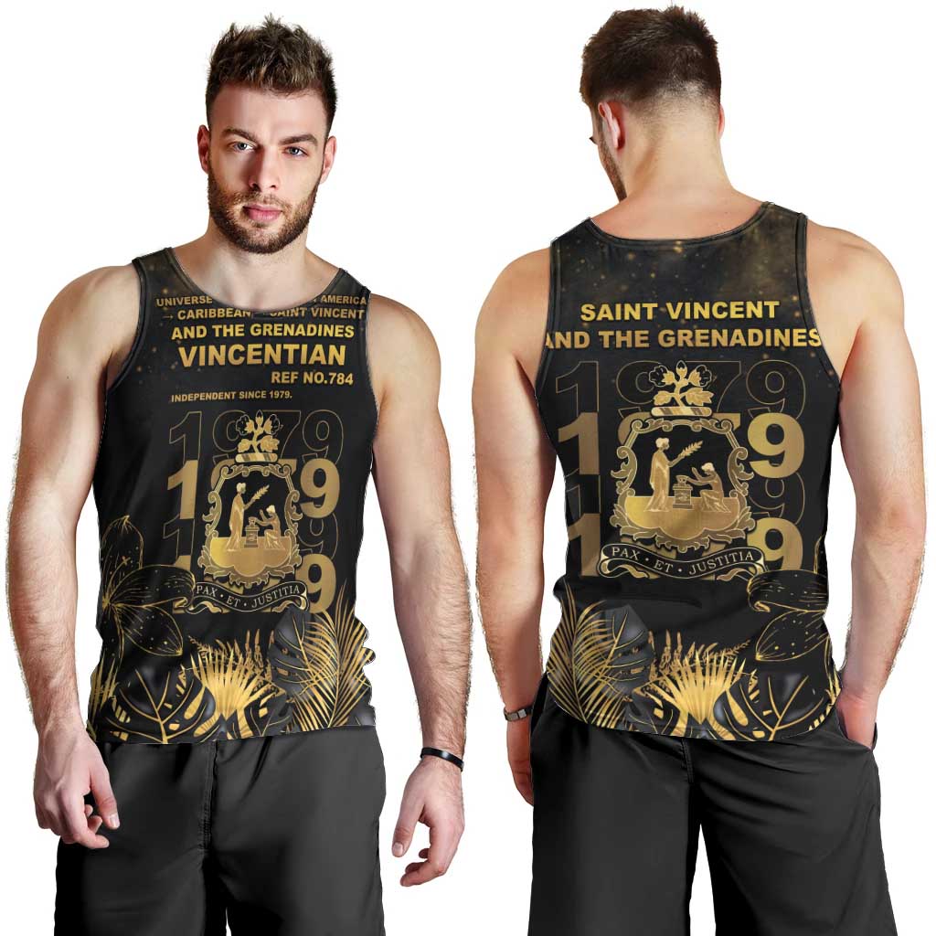 Saint Vincent And The Grenadines 1979 Men Tank Top Gold Tropical Leaves And Coat Of Arms - Wonder Print Shop