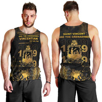 Saint Vincent And The Grenadines 1979 Men Tank Top Gold Tropical Leaves And Coat Of Arms - Wonder Print Shop