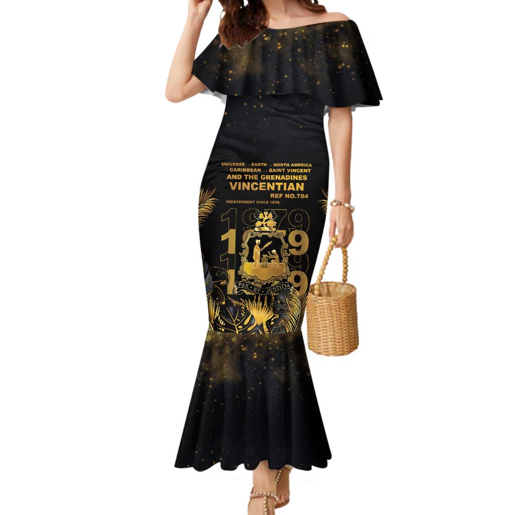 Saint Vincent And The Grenadines 1979 Mermaid Dress Gold Tropical Leaves And Coat Of Arms - Wonder Print Shop