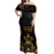 Saint Vincent And The Grenadines 1979 Off Shoulder Maxi Dress Gold Tropical Leaves And Coat Of Arms - Wonder Print Shop