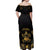 Saint Vincent And The Grenadines 1979 Off Shoulder Maxi Dress Gold Tropical Leaves And Coat Of Arms - Wonder Print Shop