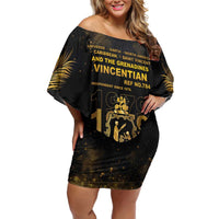Saint Vincent And The Grenadines 1979 Off Shoulder Short Dress Gold Tropical Leaves And Coat Of Arms - Wonder Print Shop