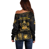 Saint Vincent And The Grenadines 1979 Off Shoulder Sweater Gold Tropical Leaves And Coat Of Arms - Wonder Print Shop