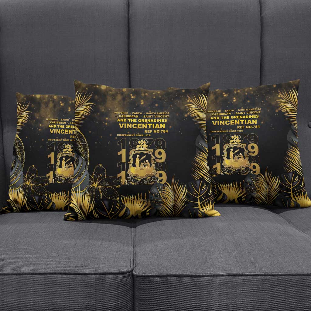 Saint Vincent And The Grenadines 1979 Pillow Cover Gold Tropical Leaves And Coat Of Arms - Wonder Print Shop