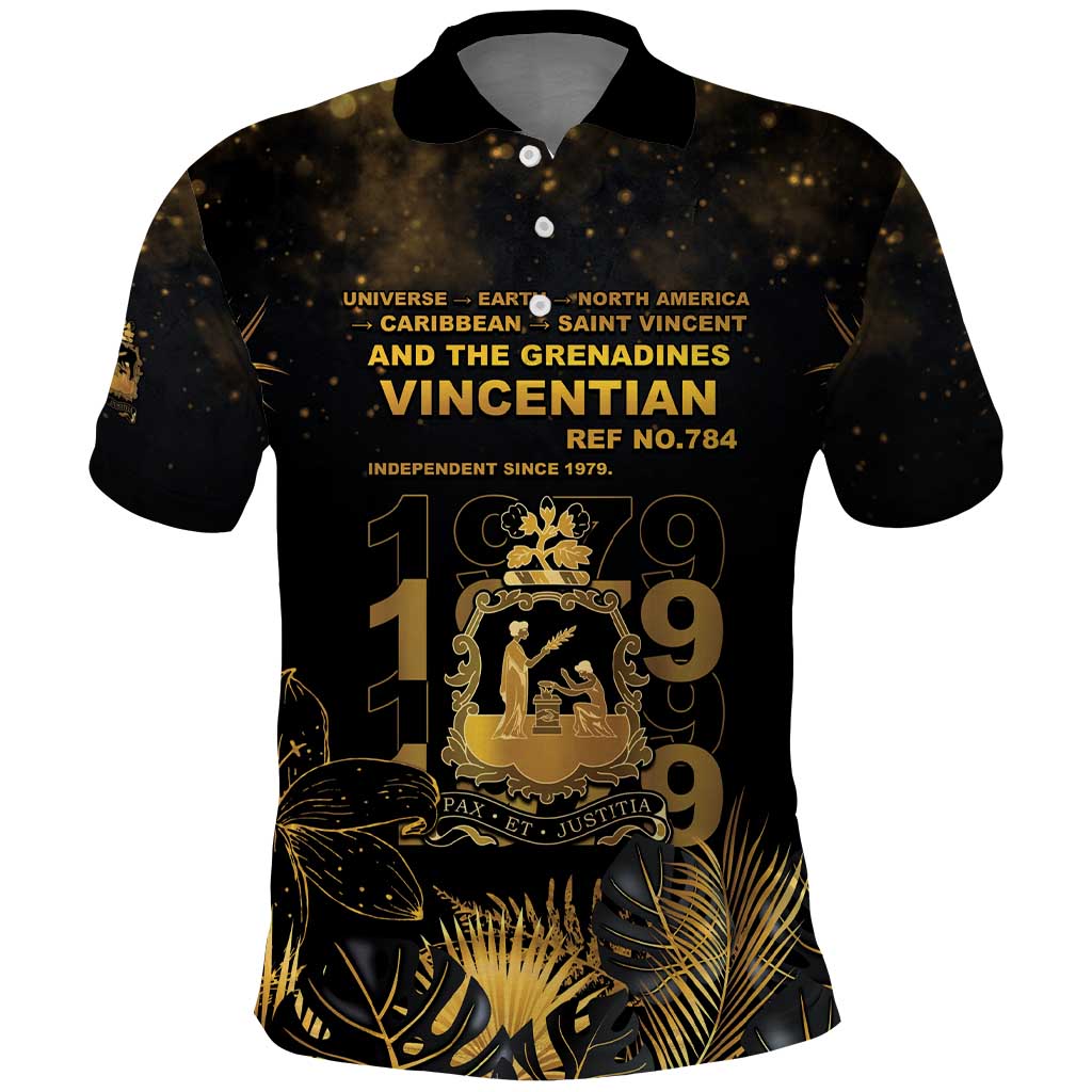 Saint Vincent And The Grenadines 1979 Polo Shirt Gold Tropical Leaves And Coat Of Arms - Wonder Print Shop