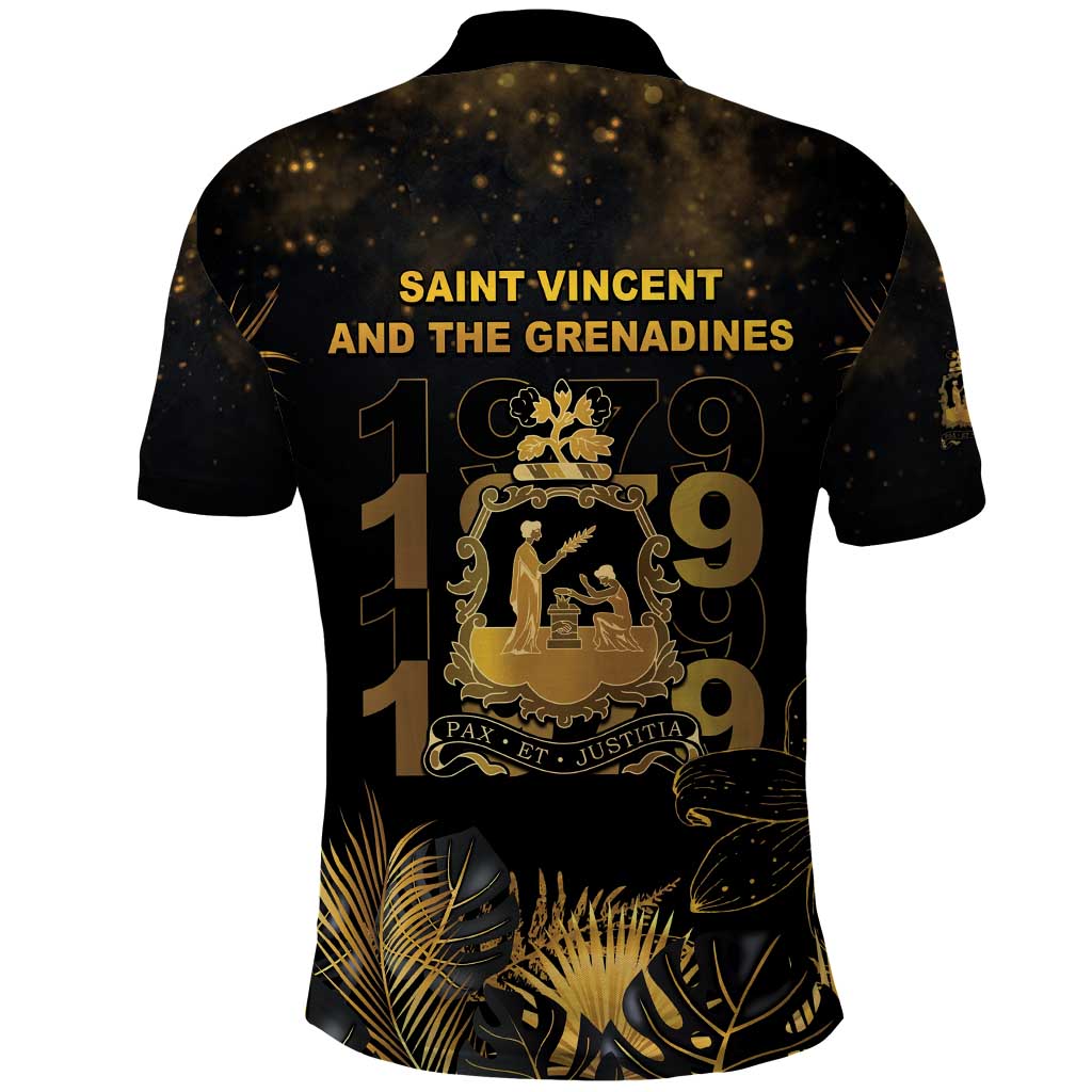 Saint Vincent And The Grenadines 1979 Polo Shirt Gold Tropical Leaves And Coat Of Arms - Wonder Print Shop