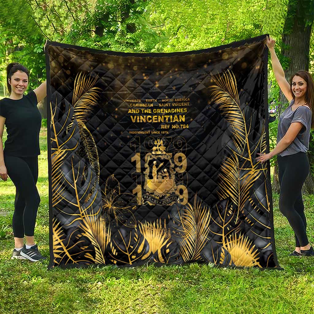 Saint Vincent And The Grenadines 1979 Quilt Gold Tropical Leaves And Coat Of Arms - Wonder Print Shop