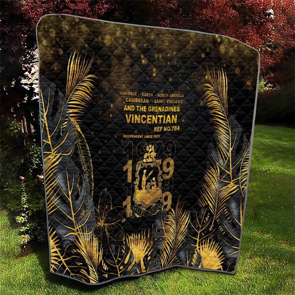 Saint Vincent And The Grenadines 1979 Quilt Gold Tropical Leaves And Coat Of Arms - Wonder Print Shop