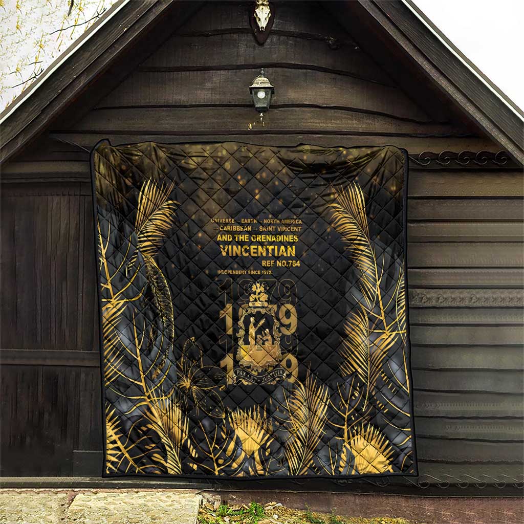 Saint Vincent And The Grenadines 1979 Quilt Gold Tropical Leaves And Coat Of Arms - Wonder Print Shop