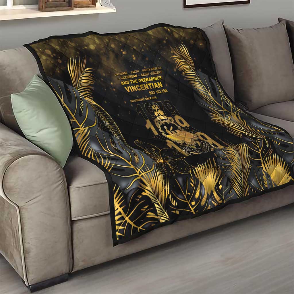 Saint Vincent And The Grenadines 1979 Quilt Gold Tropical Leaves And Coat Of Arms - Wonder Print Shop