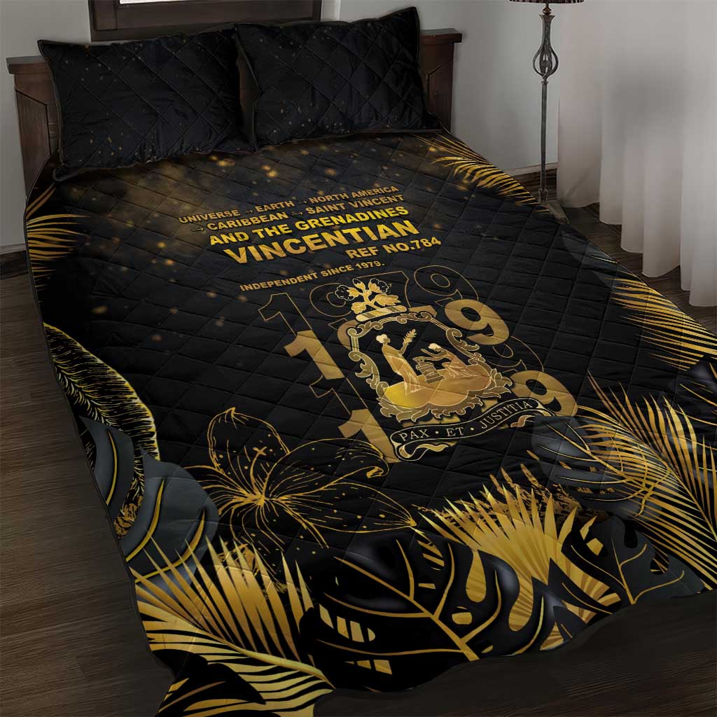 Saint Vincent And The Grenadines 1979 Quilt Bed Set Gold Tropical Leaves And Coat Of Arms - Wonder Print Shop