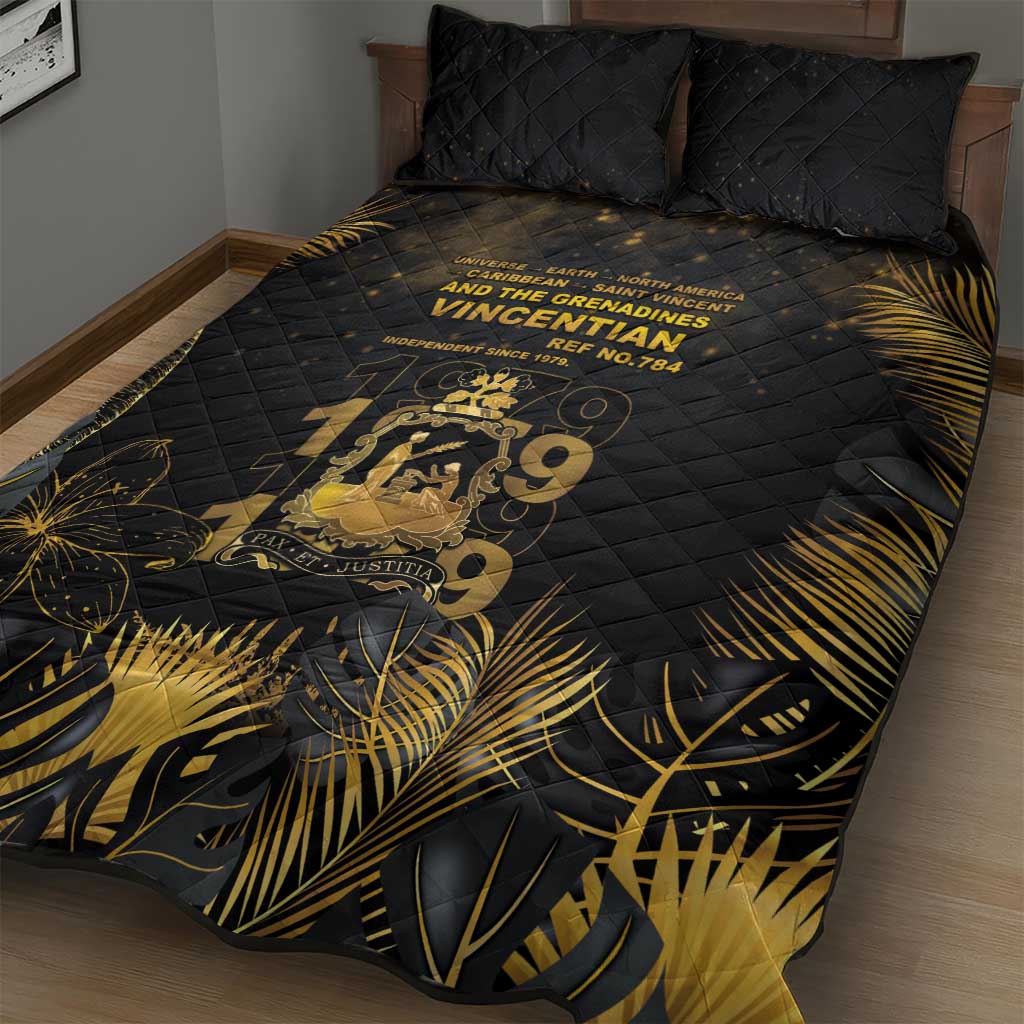 Saint Vincent And The Grenadines 1979 Quilt Bed Set Gold Tropical Leaves And Coat Of Arms - Wonder Print Shop