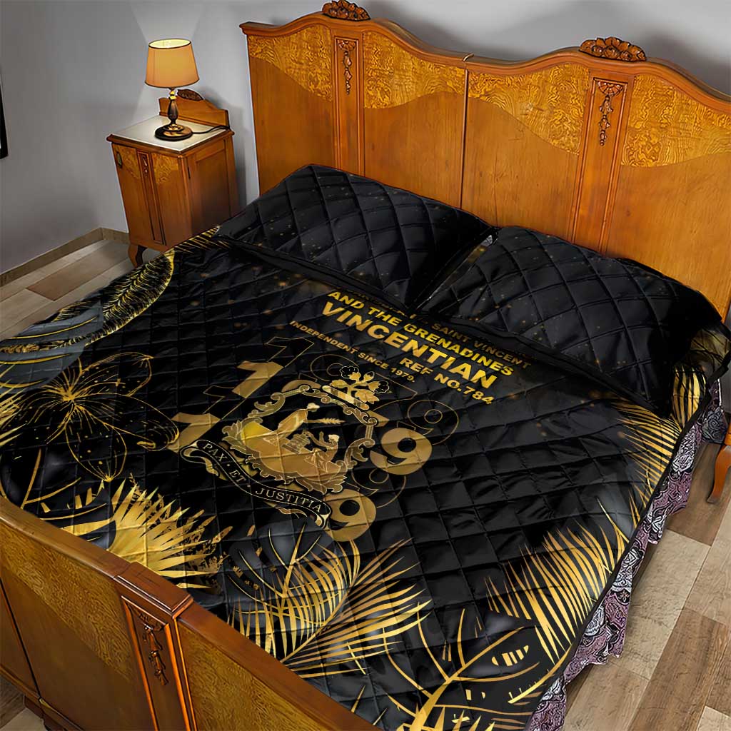 Saint Vincent And The Grenadines 1979 Quilt Bed Set Gold Tropical Leaves And Coat Of Arms - Wonder Print Shop