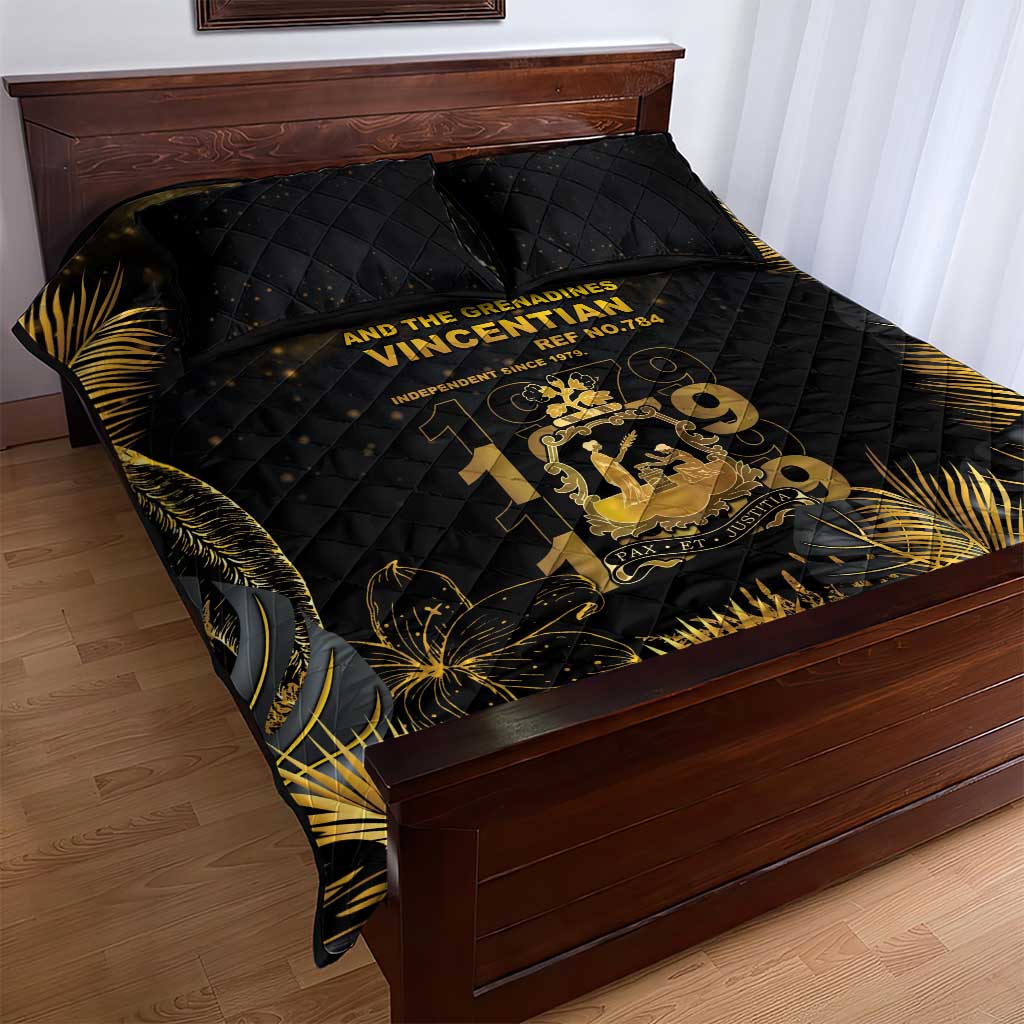 Saint Vincent And The Grenadines 1979 Quilt Bed Set Gold Tropical Leaves And Coat Of Arms - Wonder Print Shop