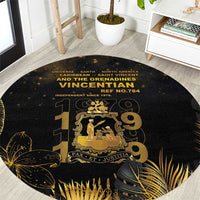 Saint Vincent And The Grenadines 1979 Round Carpet Gold Tropical Leaves And Coat Of Arms - Wonder Print Shop