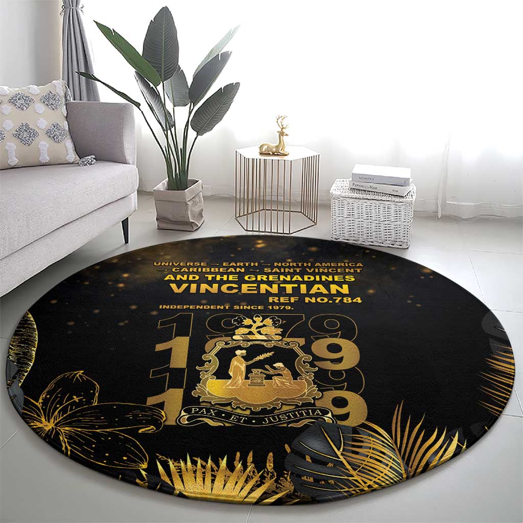 Saint Vincent And The Grenadines 1979 Round Carpet Gold Tropical Leaves And Coat Of Arms - Wonder Print Shop
