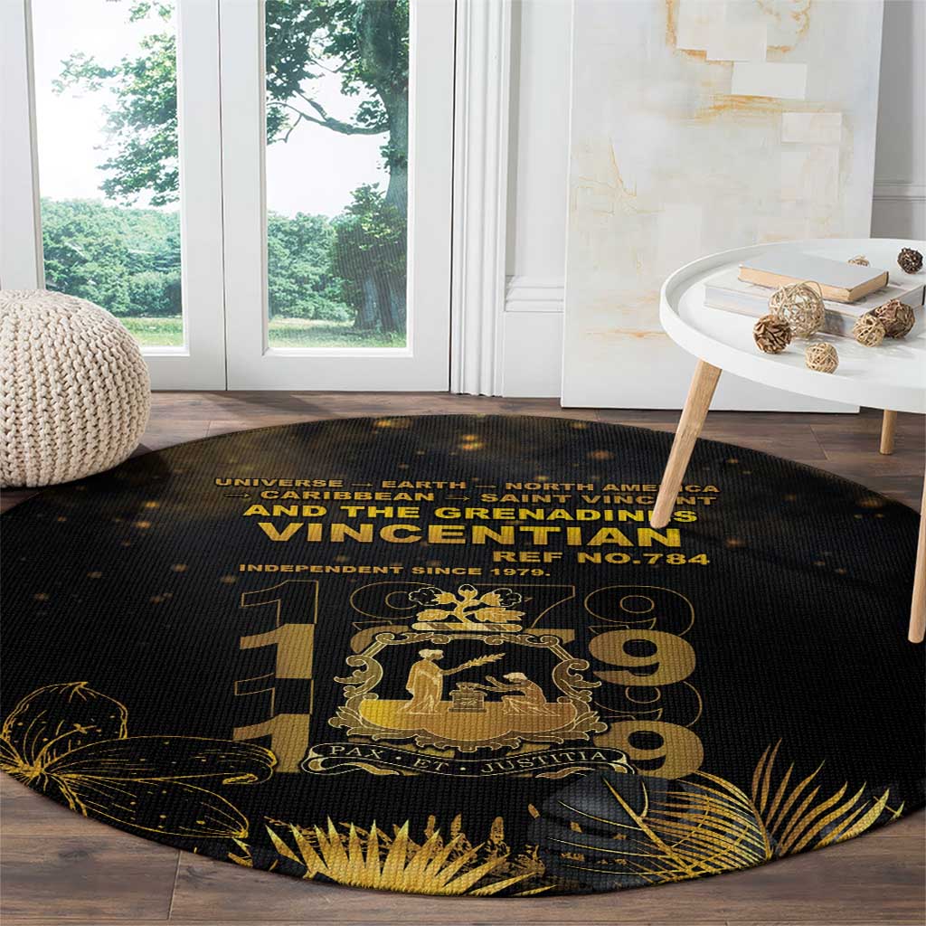 Saint Vincent And The Grenadines 1979 Round Carpet Gold Tropical Leaves And Coat Of Arms - Wonder Print Shop