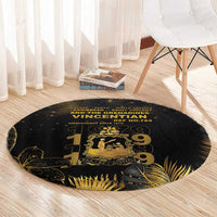 Saint Vincent And The Grenadines 1979 Round Carpet Gold Tropical Leaves And Coat Of Arms - Wonder Print Shop