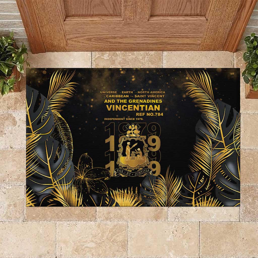 Saint Vincent And The Grenadines 1979 Rubber Doormat Gold Tropical Leaves And Coat Of Arms - Wonder Print Shop